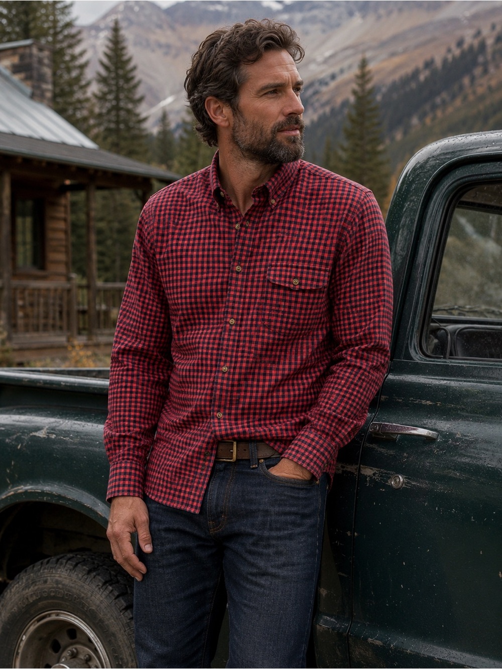 Nordstrom Men’s Shop Large Red Navy Gingham Flannel Button Down Shirt
